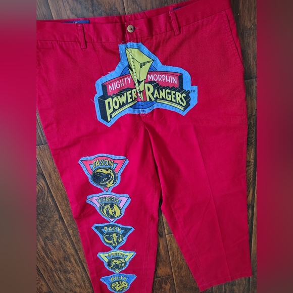 Custom 90s Power Rangers x Red flat front Chino pants Size 36 - Picture 2 of 5